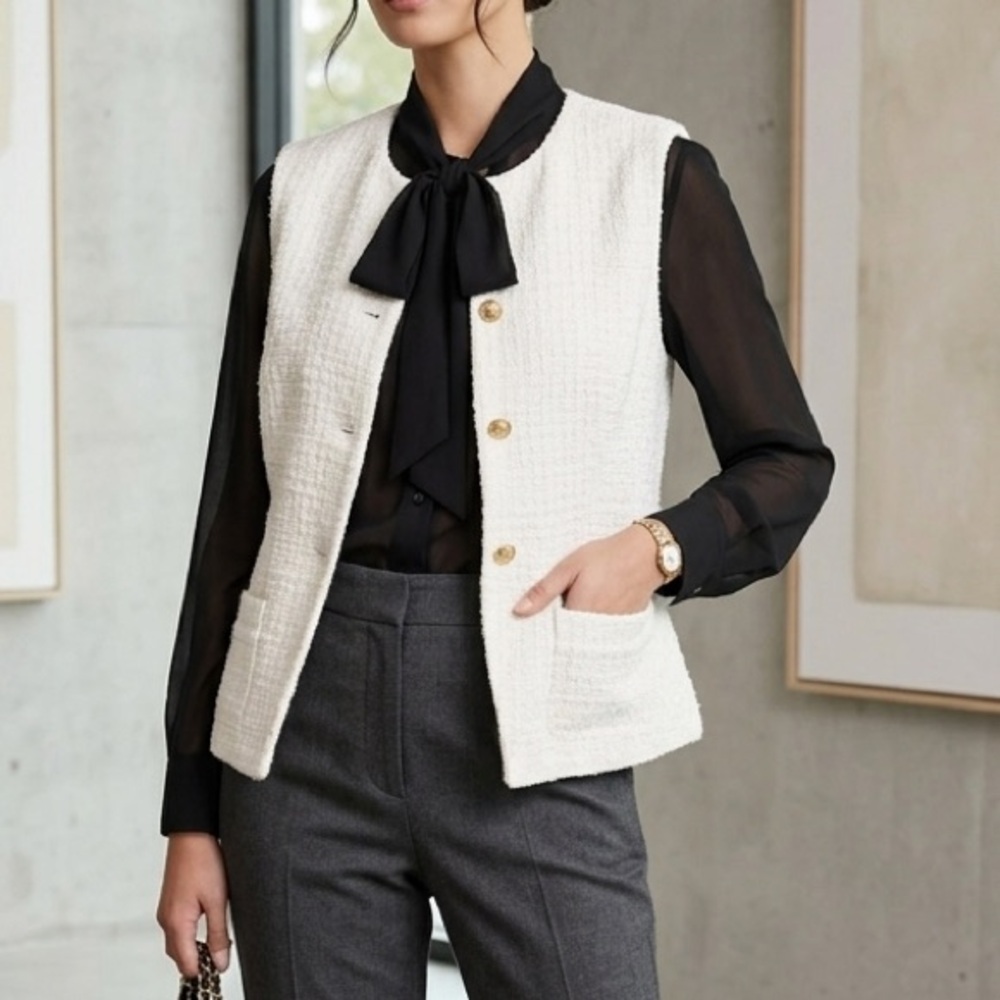 Nanette Lepore Tweed Vest In Color‎ Brillant White Sz Large